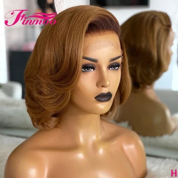 

Wavy Short Wig Honey Blonde Bob Lace Front Wigs Pixie Cut Wig For Women Pre Plucked Peruvian Remy 13x4 Ombre Human Hair wig 180