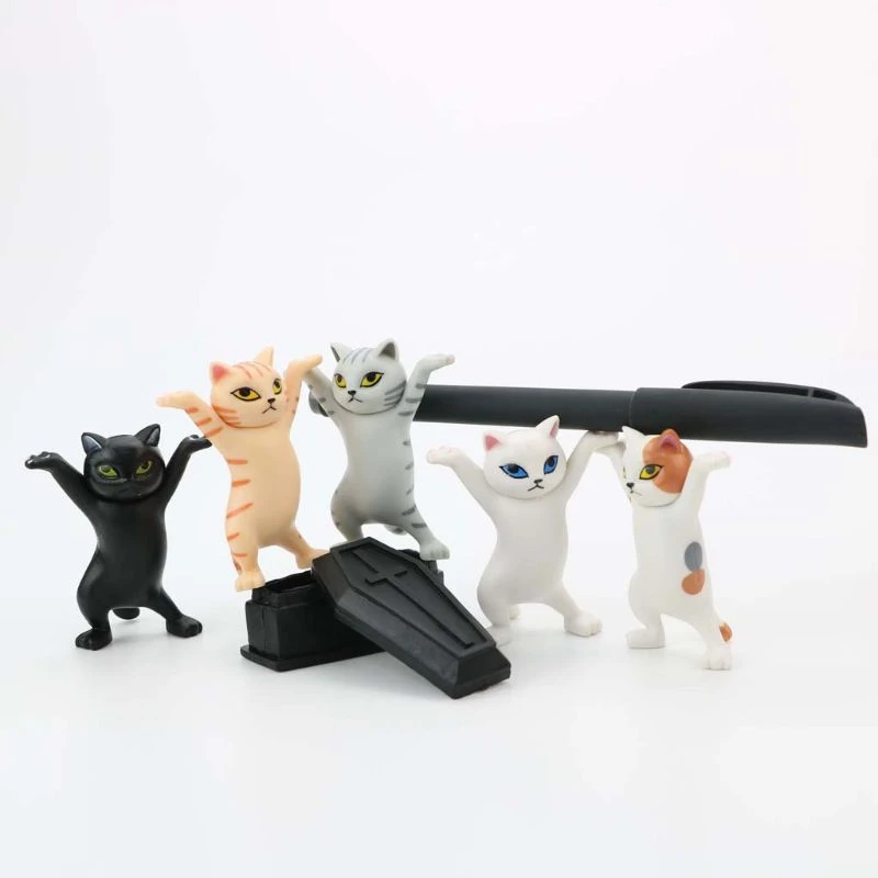 Cat pen holder black cat without coffin bracket Kids Funny Cat Pen Holder Kids Adult Doll Toy Gift Weightlifting Cat Pen holders wrestling toys