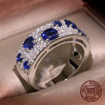 

S925 silver ring newest for Women Gorgeous Blue Nano CZ Ring Genuine Sparkling Jewelry ring gift wedding party jewelry gift