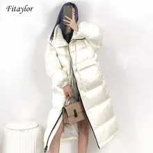 Fitaylor новое зимнее пальто женский 90% белый пуховик на утином пуху Толстая длинная парка зимняя куртка женская Свободная теплая куртка