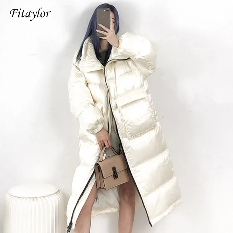 Kopen Fitaylor 2019 Nieuwe Winterjas Vrouwen 90% Witte Eend Donsjack Dikke Lange Down Parka Winter Jas Vrouwen Vrouwelijke Losse warme Jas