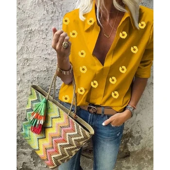 

2020 Summer Daisy Floral Print Casual Three Quarter Sleeve Harajuku Korean Women Blouse Shirt Plus Size S-3XL Tops SJ5956U