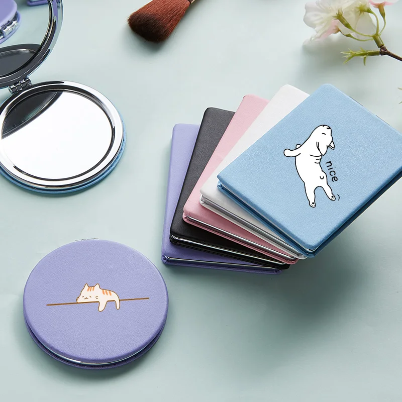 

New Cute Cat Dog Mini Makeup Mirror Lady Cartoon Portable Two-side Folding Pocket Compact Cosmetic Vanity Mirrors miroir Women