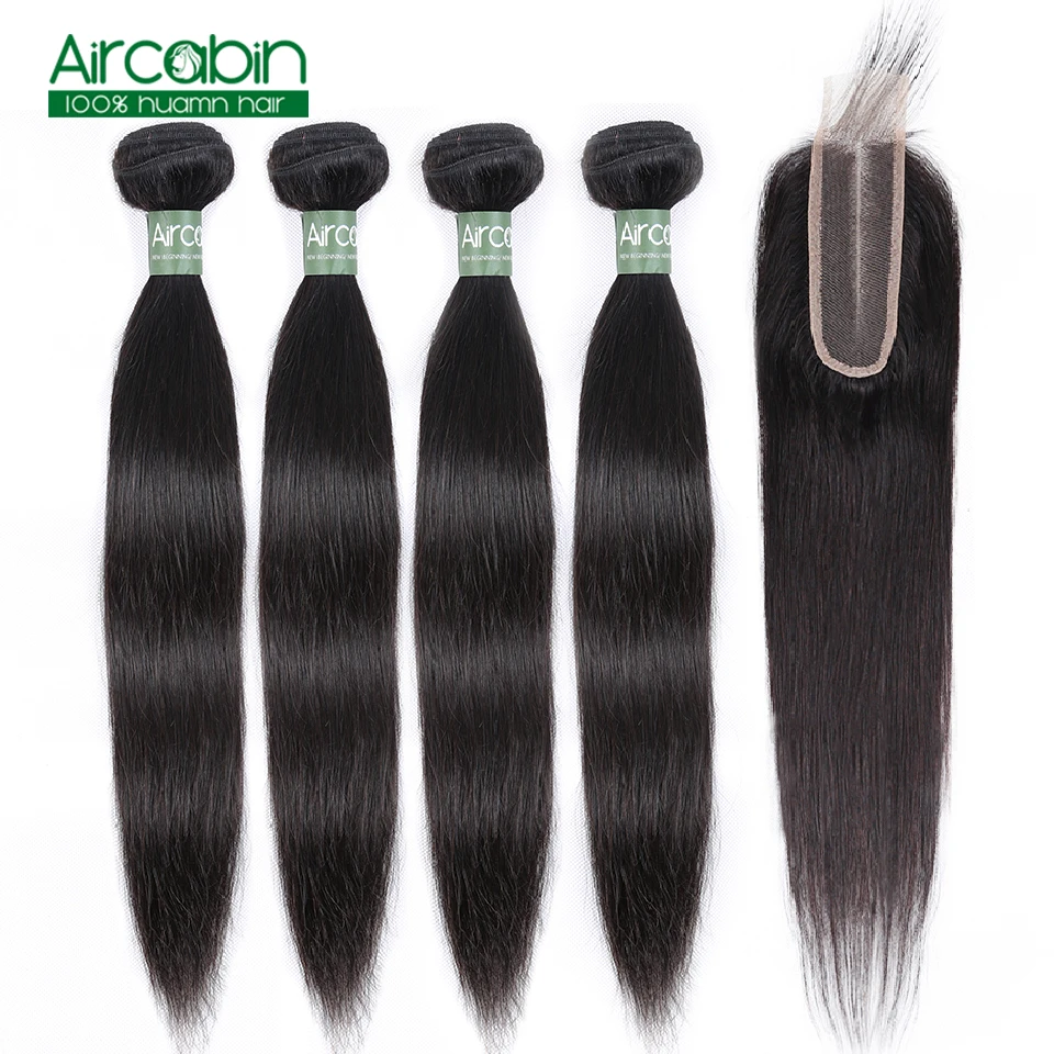 

Aircabin Brazilian Straight Hair Bundles With Closure Remy Human Hair Bundles and Closur Extensions Natural Color Free Shipping