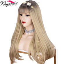 Длинные прямые волосы Омбре светловолосый парик для женщин черный коричневый корень синтетические парики термостойкие косплей женские парики с челкой