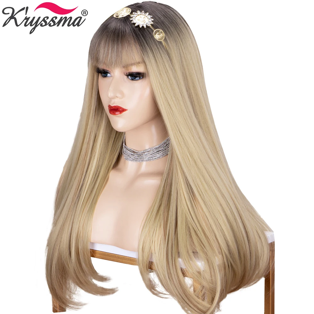 Resistentes ao Calor das Perucas para Mulheres Cosplay com Franja Perucas para as Mulheres Perucas Sintéticas Cabelo Longo Ombre Loira Preto Brown Raiz