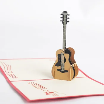

Guitar Model Pop-Up Cards Birthday with envelope stickers laser cut invitation Greeting Cards Graduation creative Gifts Card
