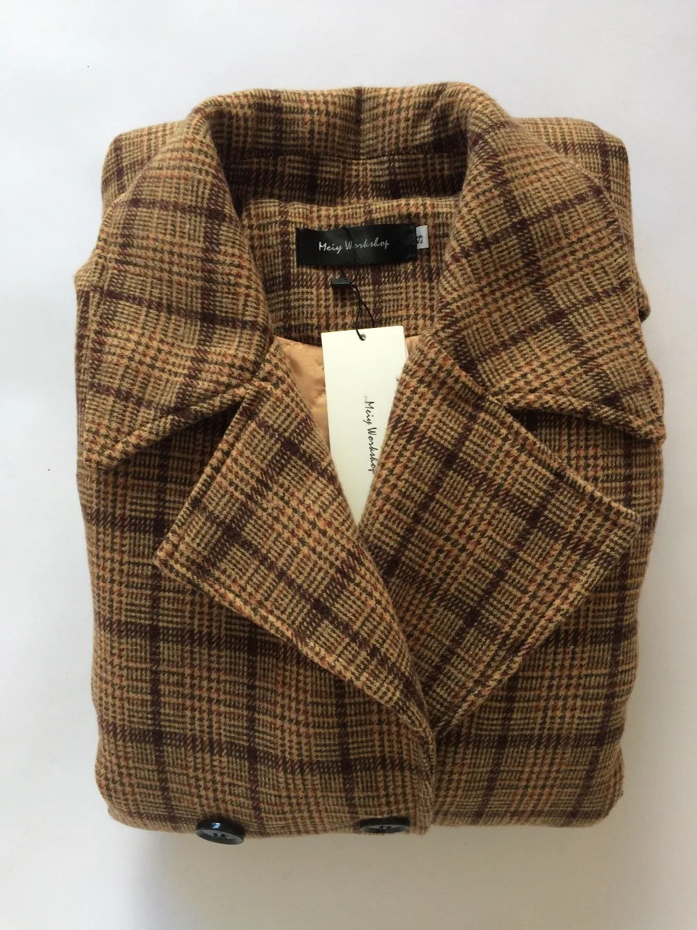 Vintage Plaids Clothes Loose Woollen Coat Women's New Checked Coat Baggy Silhouette Overcoat Tweeds Winter female Outerwear