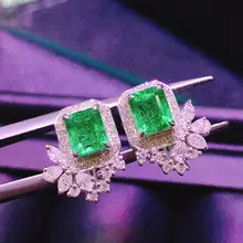 H613 Fine Jewelry Pure 18 K Gold Jewelry AU750 100% Natural Emerald Gemstone 1.59ct Female's Stud Earrings for Women