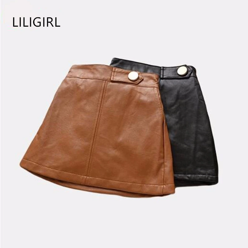 Новинка 2021 юбки LILIGIRL из искусственной кожи для маленьких девочек Детская осенняя
