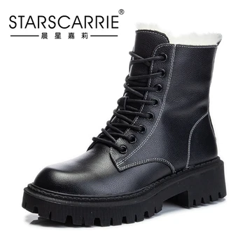 

Women Luxury Shoes high quality Winter Boots Women platform ankle boots 2020 new genuine leather warm wool martin boots
