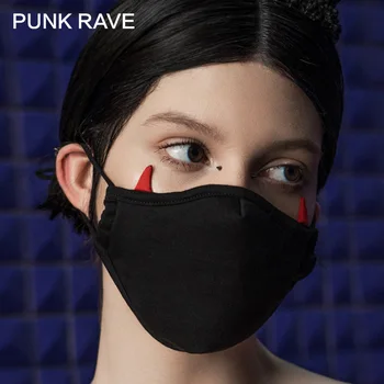 

PUNK RAVE Girl's Gothic Dark Funeral Series with Matching Devil Horns Sweet Cool Fashion Devil Embroider Stereo Mask Accessories