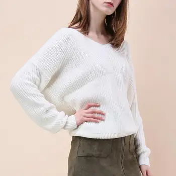 

Autumn Winter Sweater Women Twisted Backless Women Sweater Jumpers Sweater Solid Color S-liming V Neck Sweater Jumper