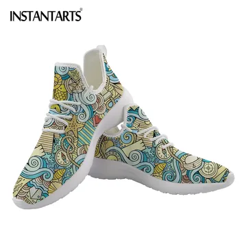 

INSTANTARTS Funny Nautical Pattern Women Knit Sneakers Outdoor Lace Up Running Shoes for Girls Breathable Mesh Flats Zapatos