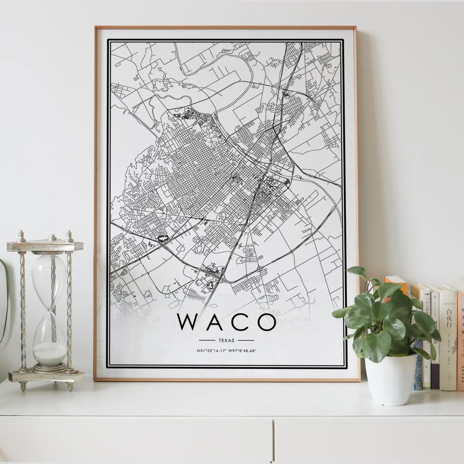 Карта города США WACO Texas TX скандинавский Декор для гостиной Холщовый плакат