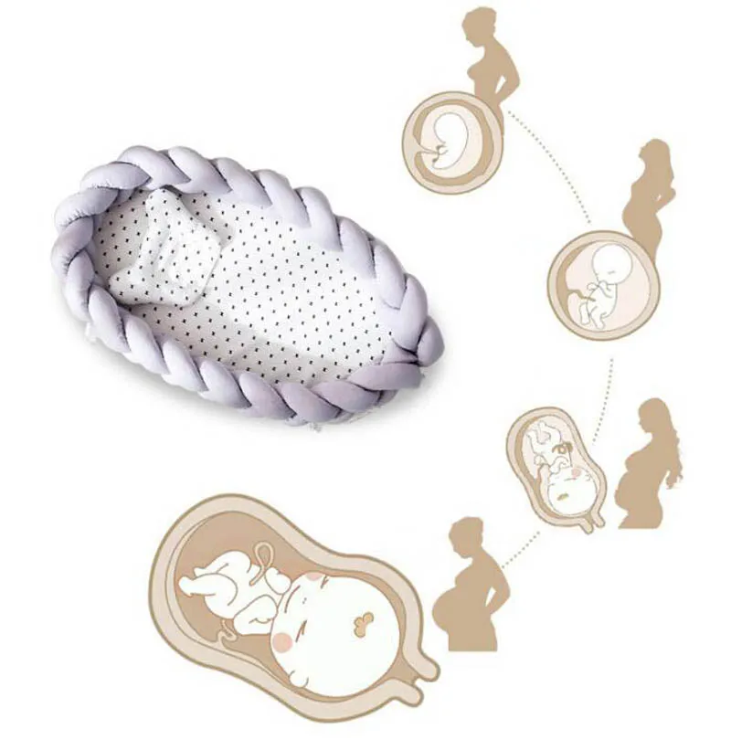 Portable Baby Knit Crib with Pillow Newborn Sleeping Nest Playen Bed Travel Bassinet Bumper Removable And Washable 0-24months