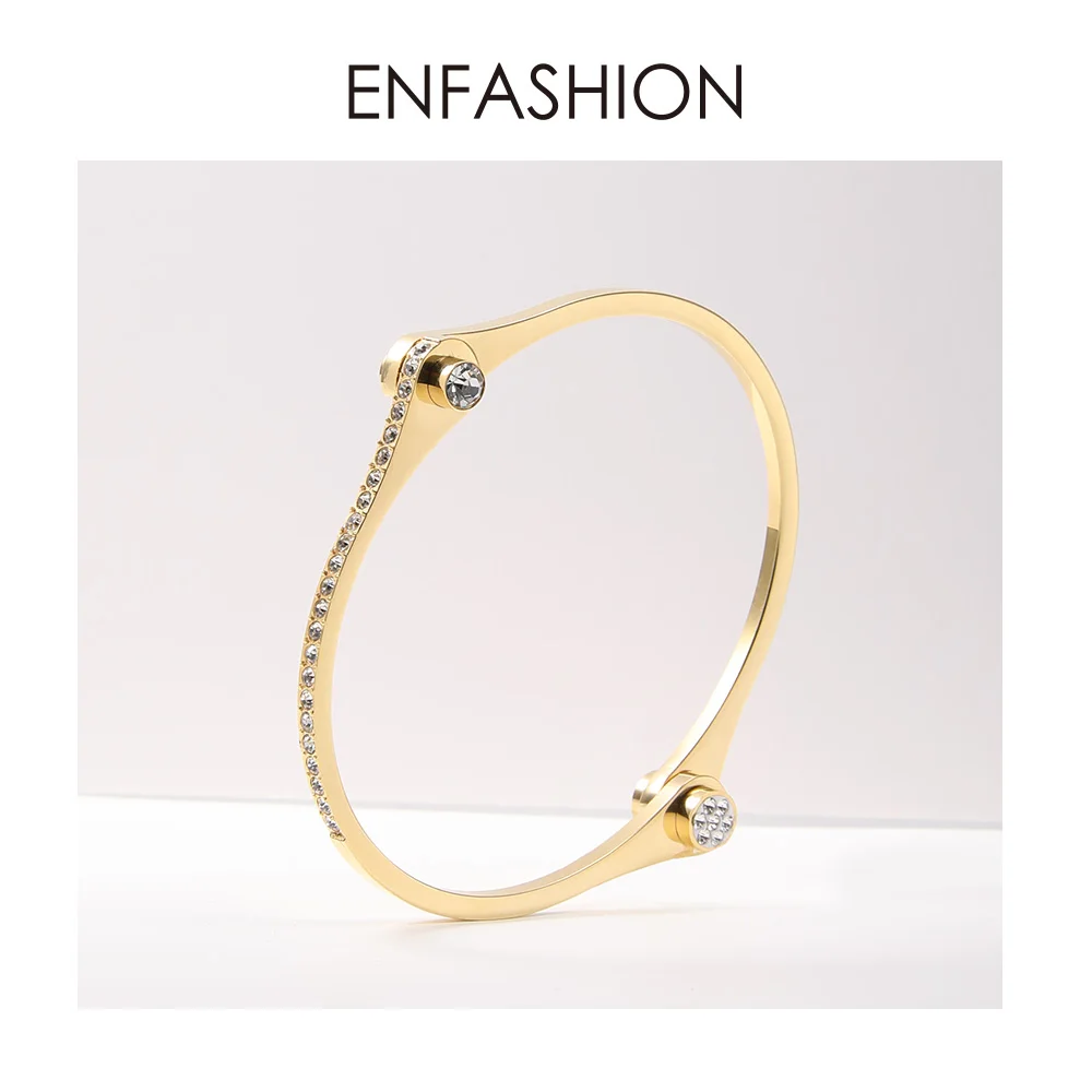 

ENFASHION Cute Crystal Cuff Bracelets Gold Color Stainless Steel Lady Bangles For Women Fashion Jewelry Friends Gifts B192042