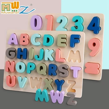 

MWZ Kids Wooden Montessori Toys Digital Alphabet Shape Matching Math Puzzle Preschool Learning Educational Toys For Children