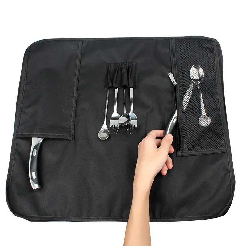 Portable Knife Roll Bag Oxford Multiple Pockets Kitchen Utensils Chef Knives Storage Bag Camping Trip Carry Case Bag Accessories