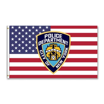 

United States flag with New York Police Department NYPD USA shield 3x5ft 150x90cm custom flag