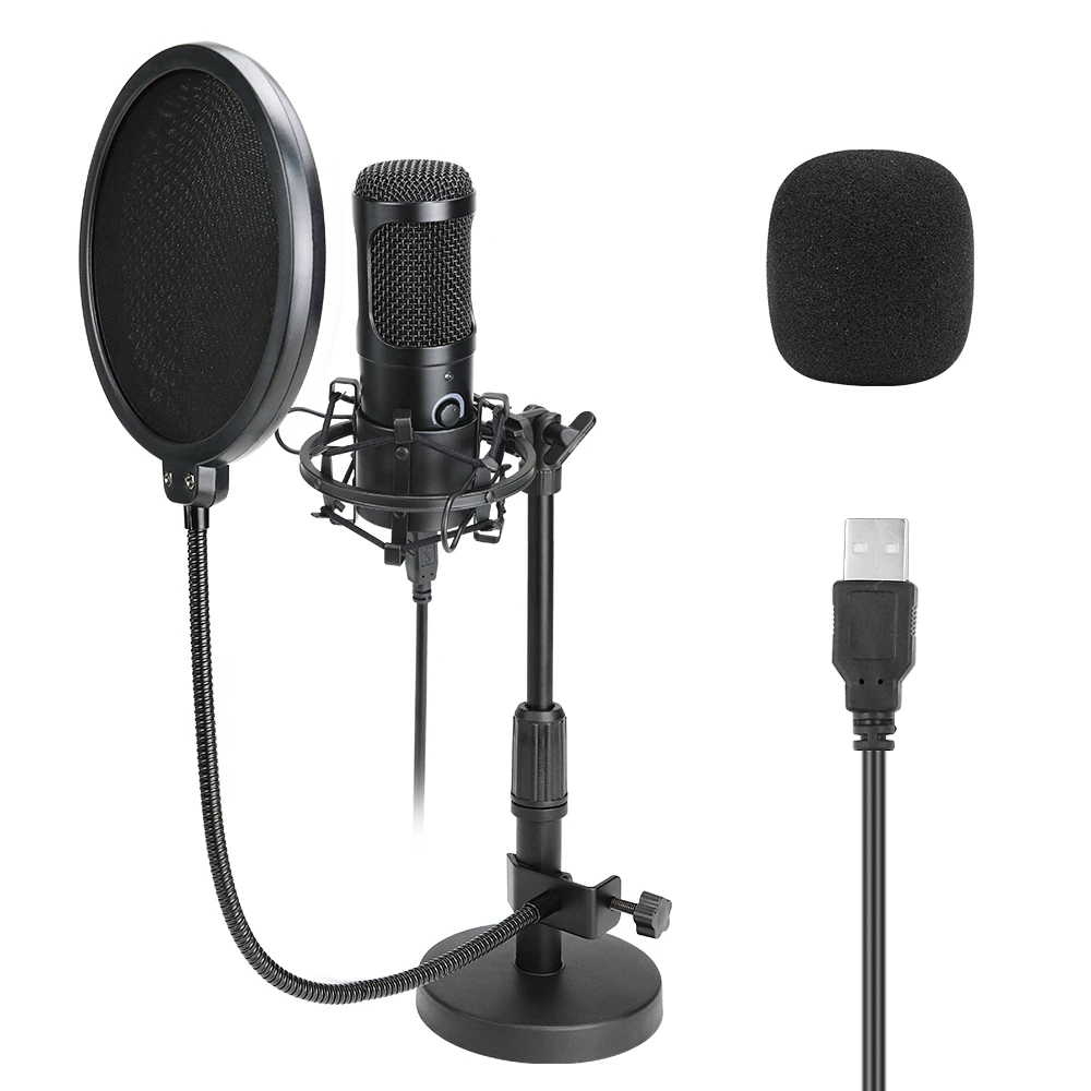 

Tabletop USB Microphone karaoke studio Condenser Microphone for PC Computer Streaming YouTube Recording mic Stand Pop Filter