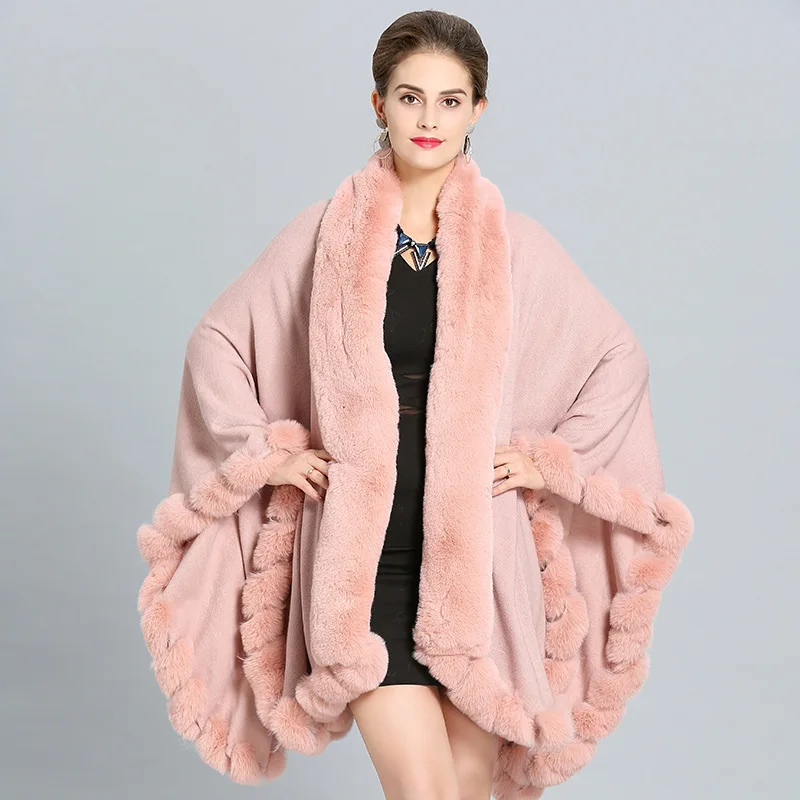 

Autumn winter new large size imitation fox fur fur big shawl cape coat girl luxury halloween