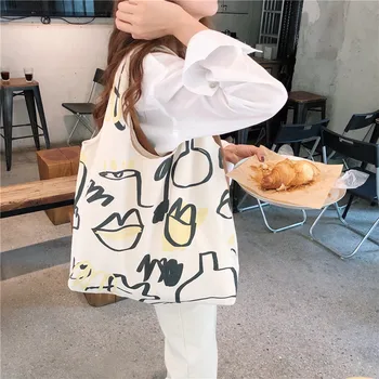 

New Graffiti Canvas Shoulder Bag Large Cotton Cloth Tote Bag for Women 2020 Eco Reusable Shopping Bag Shoppers Casual Handbags