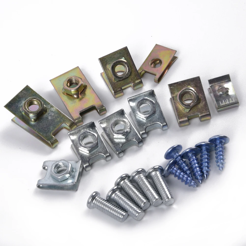 100pcs/Set Car Metal U Type Gasket Clips Auto Fasteners Car Body Door Panel Trim Fixed Screw U-Nuts