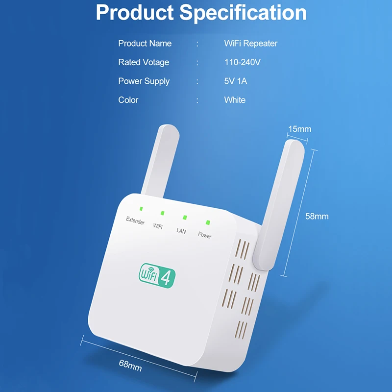 Беспроводной Wi-Fi ретранслятор усилитель сигнала 300 Мбит/с WiFi расширитель