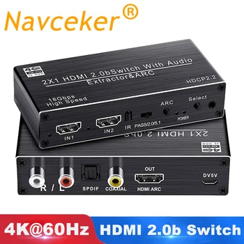

2020 Best 4K HDMI 2.0 Switch Remote 2x1 HDR HDMI Switcher Audio Extractor With ARC & IR Switch HDMI 2.0 For PS4 Apple TV HDTV
