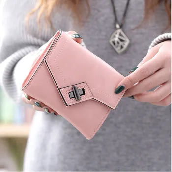 

1pcs Hot Sale Wallet Casual Fashion Lychee Candy Color Wallet PU Leather Creative Rotary Lock 20% Short Ladies Wallets