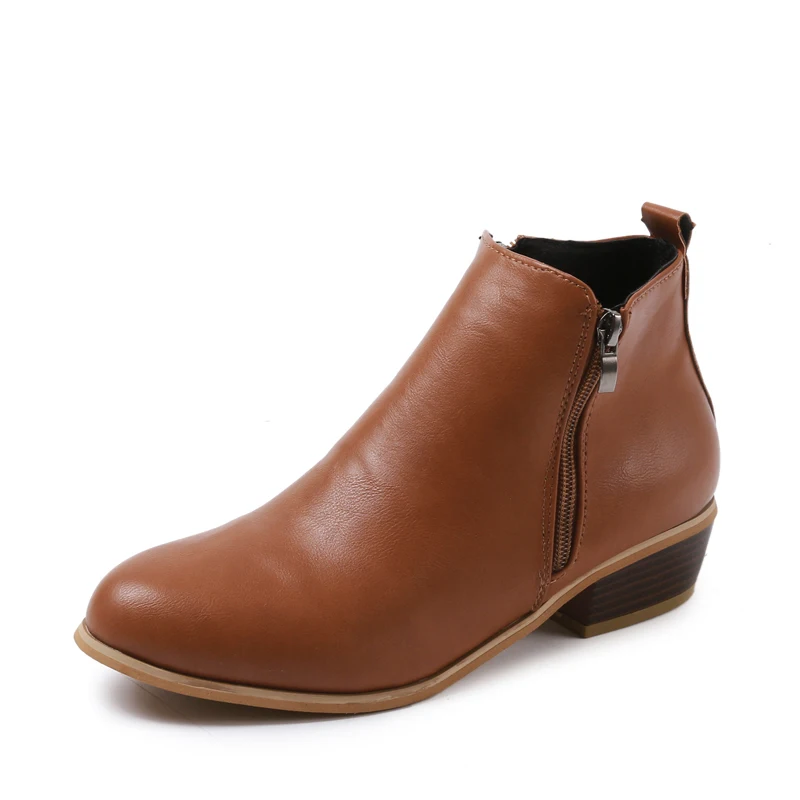 

2020New Retro Punk Women's PU Leather ankle Boots Fashion Leather Ankle Boots Thick Heel Warm Plus Size Women's Boots Wholesale