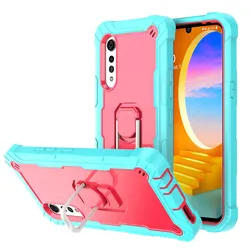 Armor Shockproof 360° Protective Ring Holder Stand Case - LG Velvet (Hot Pink Light Blue)