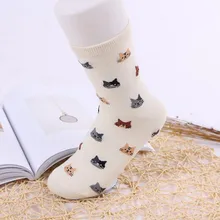 Женские носки, Осень-зима, милое животное, кошка, носки, мультфильм, 5 цветов, уличная одежда, счастливые носки, женские милые носки для девочек, бежевые