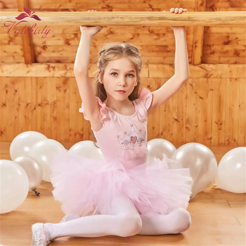 Rosa meninas ballet tutu dança traje coroa bailarina dança roupas vestido  collant dança para crianças - AliExpress