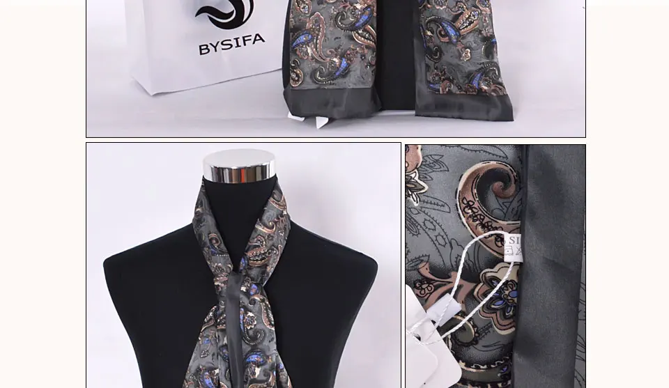 [BYSIFA] Black Red Long Scarves For Men Fashion Accessories Male Pure Silk Scarf Cravat Winter Flowers Pattern Scarf 160*26cm head wraps for men