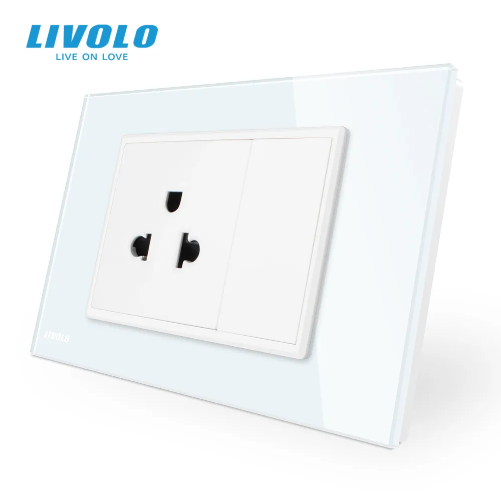 Livolo us Power Socket with usb charger,White Black Crystal Glass Panel, AC110~250V 16A Wall Power Socket,French com socket afbeelding