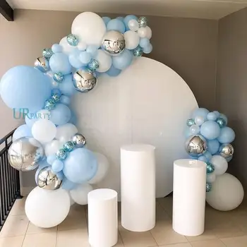 

110PCS Balloon Garland Arch Blue latex and White and Silver Balloons Pack for baby shower birthday party wedding decor supplies