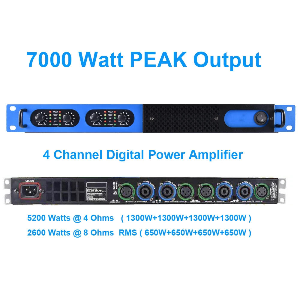 MiCWL 디지털 파워 앰프, 6400W, 4 채널, 5200 와트, 2 파워 버전 스피커, 프리앰프, AMP, 블루, 오렌지