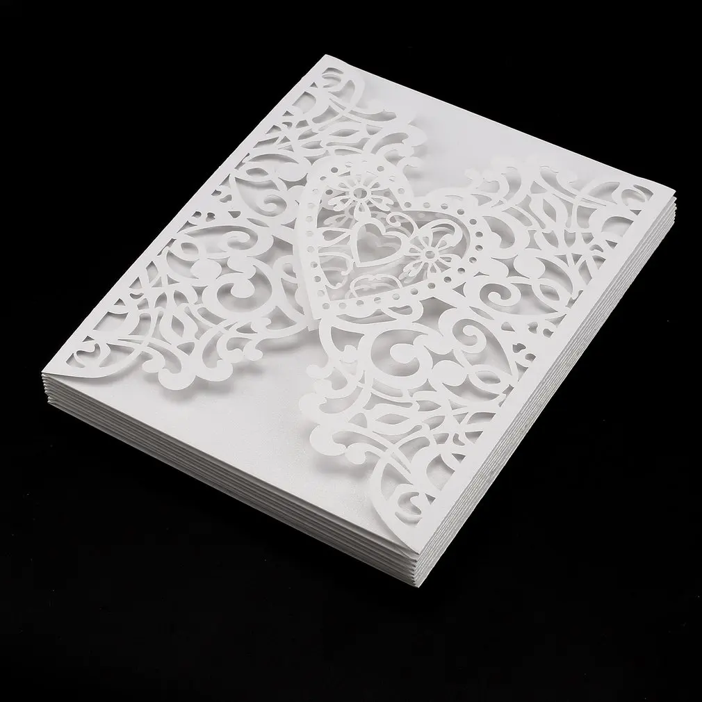  10Pcs Heart Wedding Invitation Cards Laser Cut Hollow Out Envelopes Seals Invitation Covers Wedding - 4.00047E+12