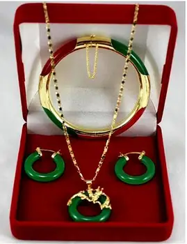 

Fast SHIPPING Wonderful red & Green stone Circle Dragon Pendants Necklace Earring Bracelet Set