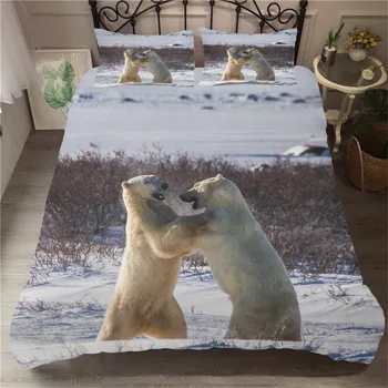 

Cute Bear Quilt Cover Snow Branch Print Soft Kids Home Comforter Cover with Pillowcase Full Queen King Size Animals Bedding Set