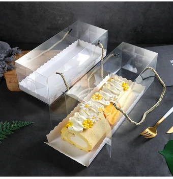

30PCS Long Swiss Roll Cake Box towel roll box Swiss roll Clear rectangular chiffon cake box gift packing Free Shipping