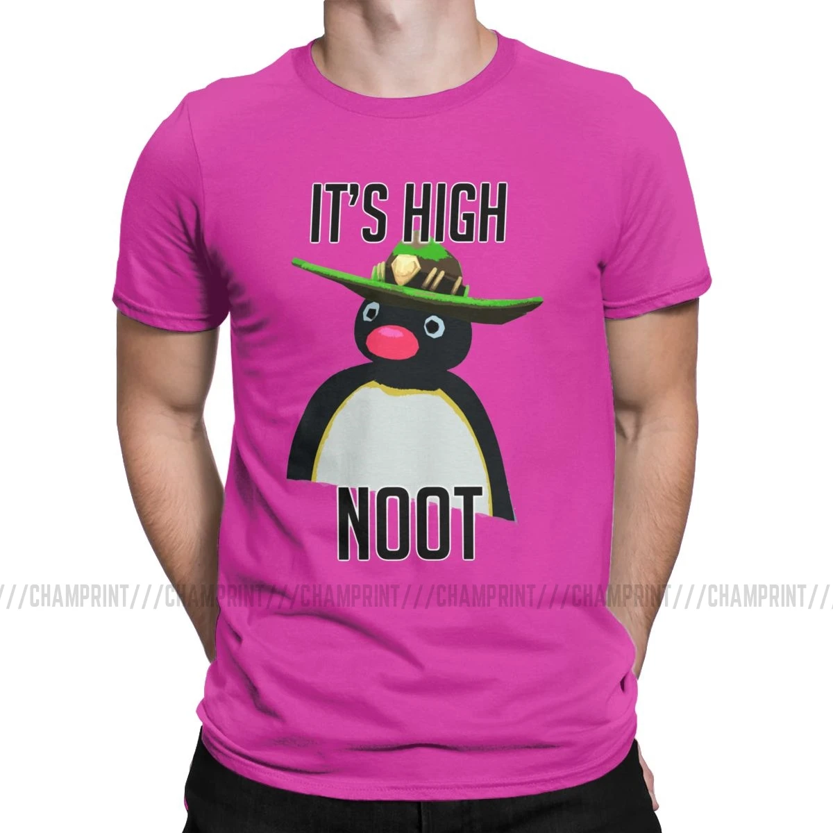 Мужские футболки High Noot, Pingu Penguin Meme, хлопковая одежда с забавным рисунком, модные футболки с коротким рукавом и круглым вырезом, футболки больших размеров - Цвет: Фуксия