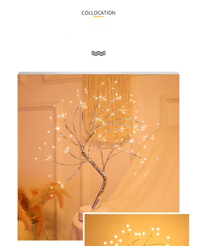 Lampe cocooning fil de cuivre en forme d'arbre