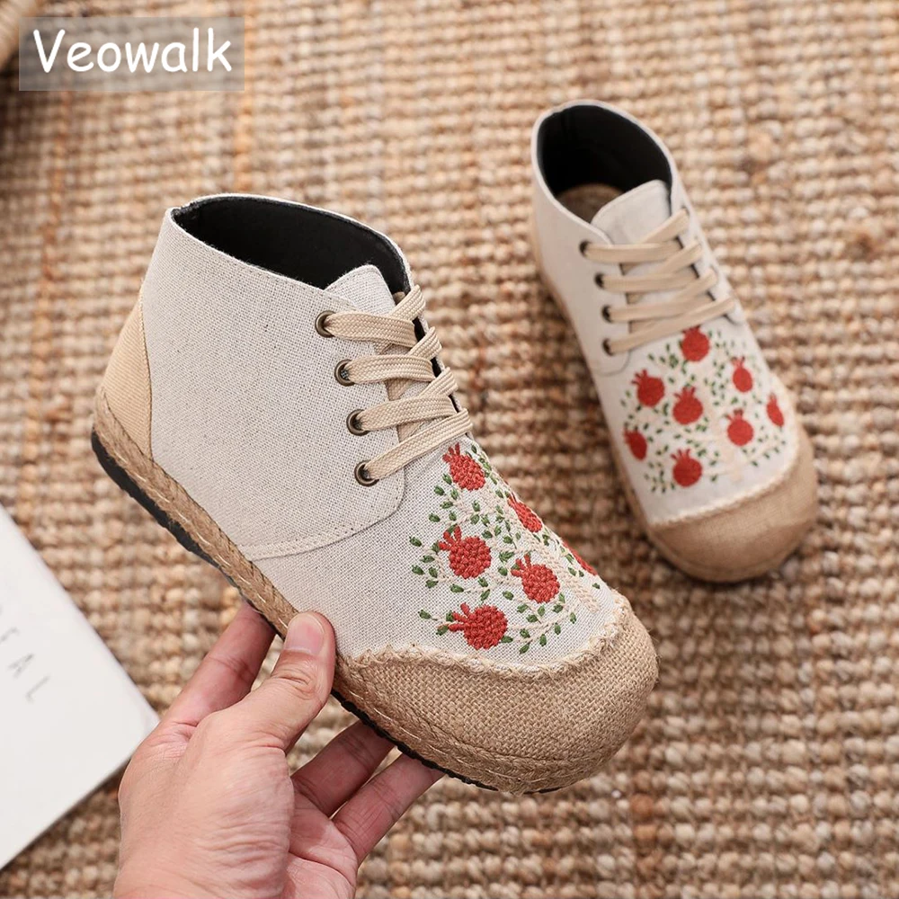 Эспадрильи Veowalk женские льняные хлопковые высокие кроссовки ручной работы с