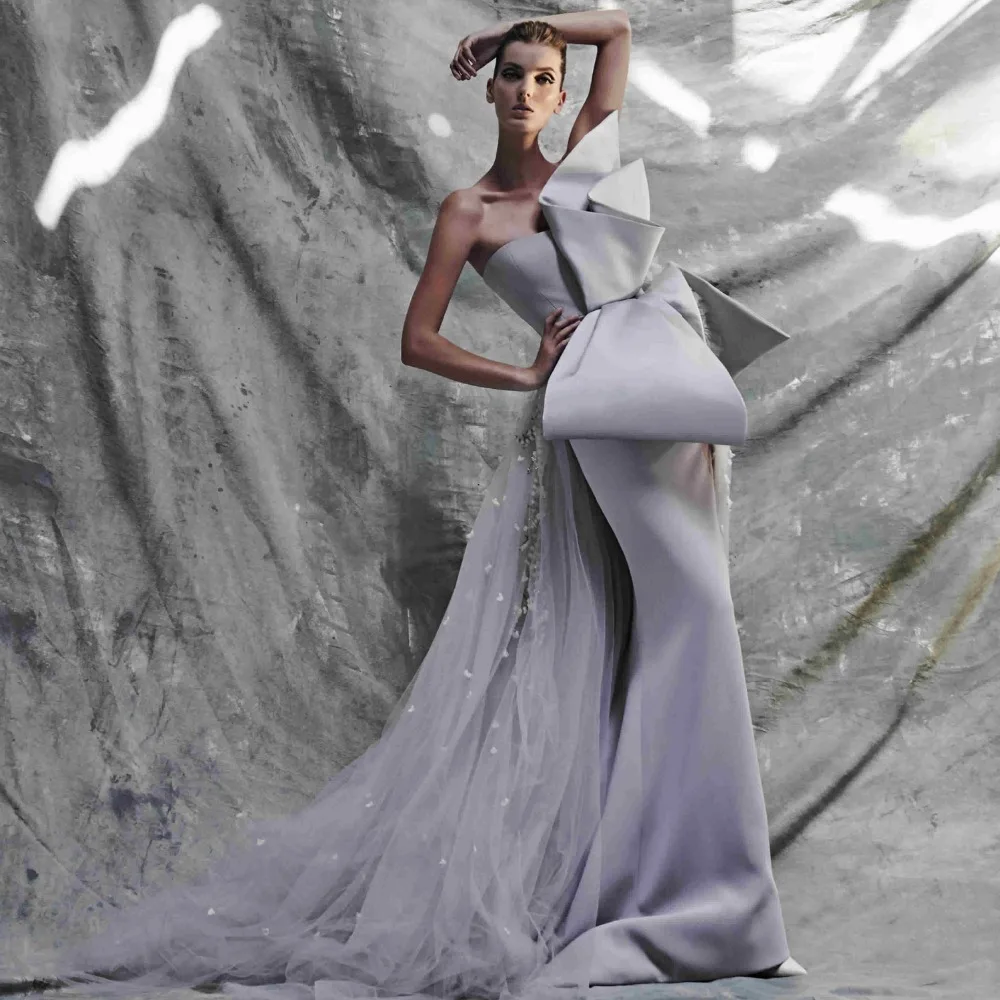 Модное Лавандовое платье русалки для выпускного вечера с юбкой-пачкой и объемным цветком из бисера, Длинные вечерние платья