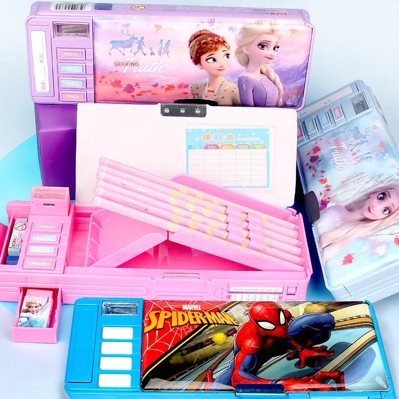Disney Frozen Mickey Princess Marvel Stationery Box Student Children Multifunctional Pencil Case School Supplies Birthday Gift