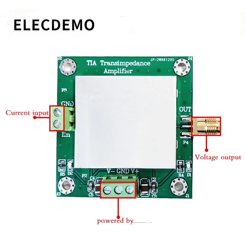 Amplificador de Transimpedance Tlc2201 Módulo de Medição de Corrente Fraca iv Conversão Pré-amplificador Detecção de Luz de Silicone Acessórios p/ quadro de demonstração - Imagem 3