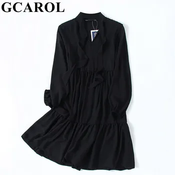 

GCAROL 2020 Women V Neck Bow knot Chiffon Long Dress High Waist Ruffles Girls’bottoming Casual Spring Summer Streetwear Dress